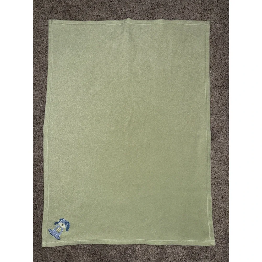 Vtg Pottery Barn Baby Blanket Puppy Green 40